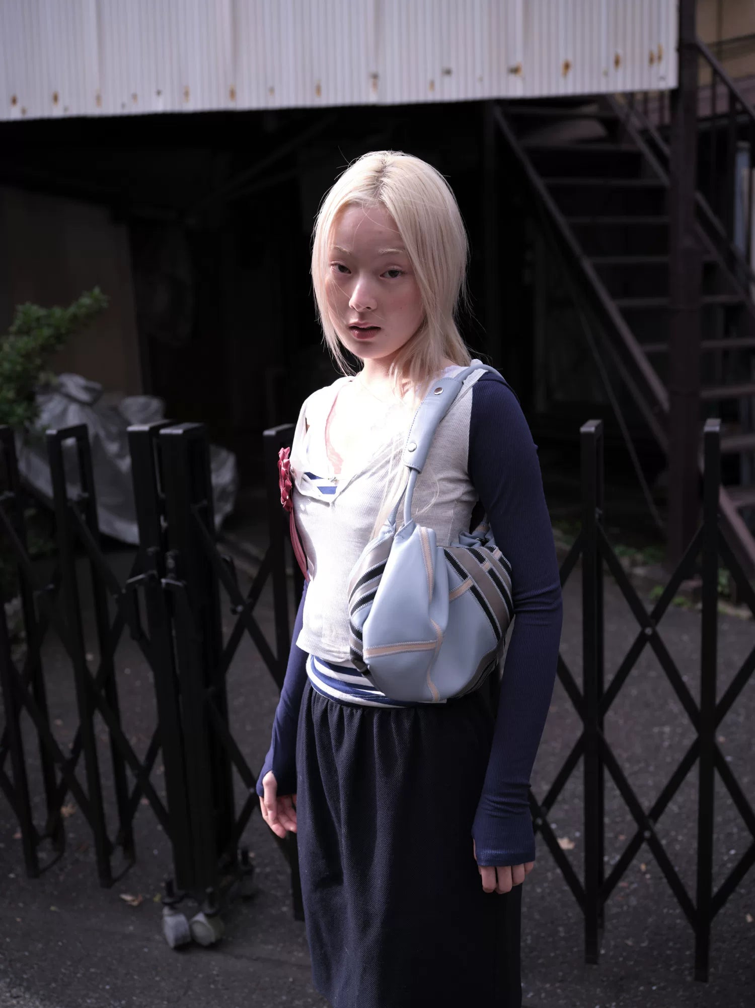 Striped Flat Moon Shoulder Bag - view 3