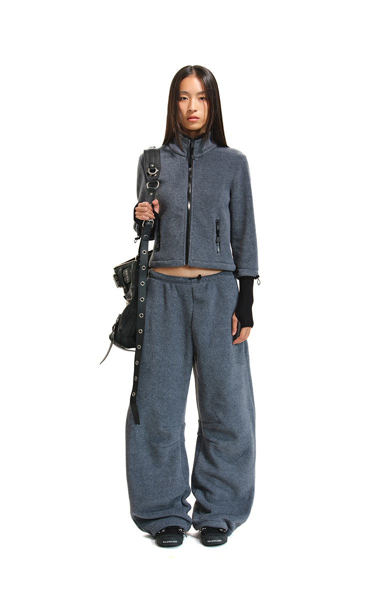 Fleece Short Warm Jacket / Curved Knife Pants Set