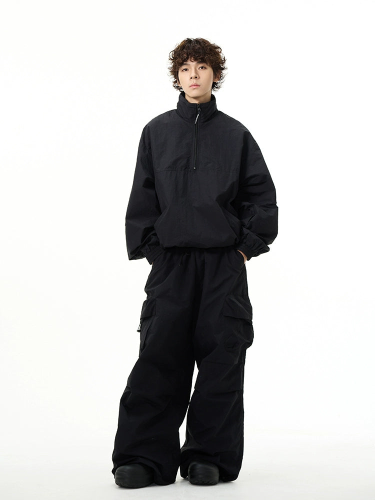 All-Black Oversized Windbreaker and Cargo Pants Setup