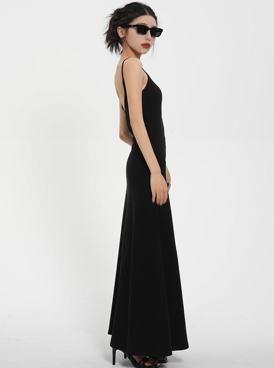 Classic Black Maxi Slip Dress - Sleeveless Spaghetti Strap Summer Gown