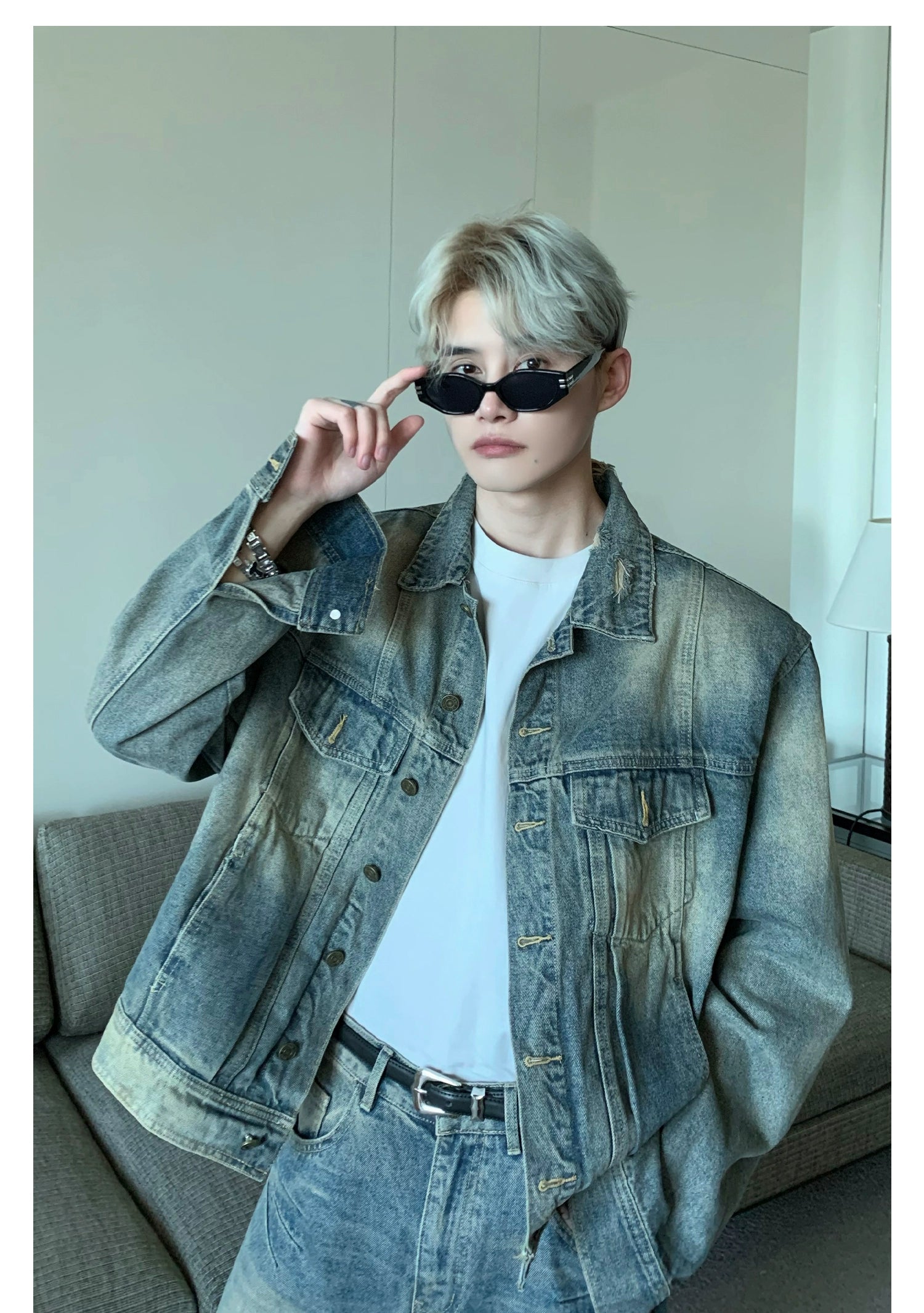 Distressed Vintage Wash Denim Set