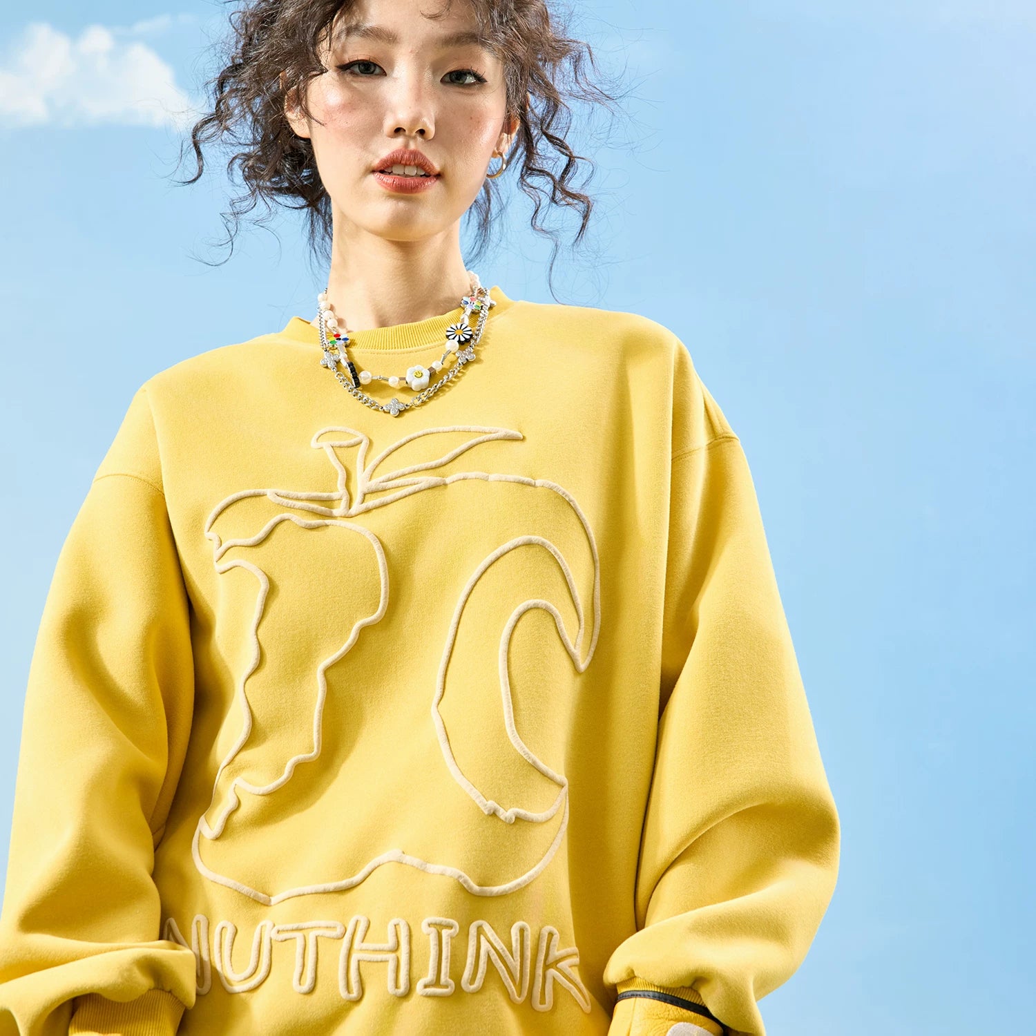 Abstract Outline Embroidered Oversized Crewneck Sweatshirt