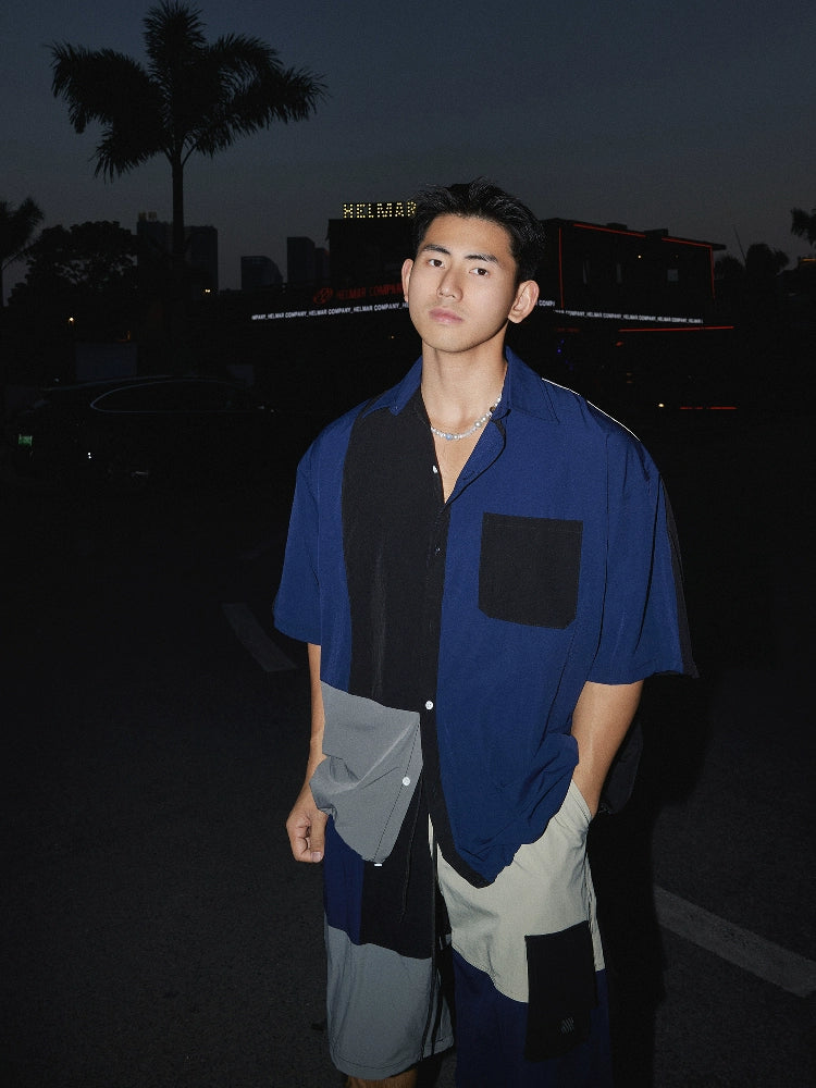 Colorblock Patchwork Shirt and Shorts Setup