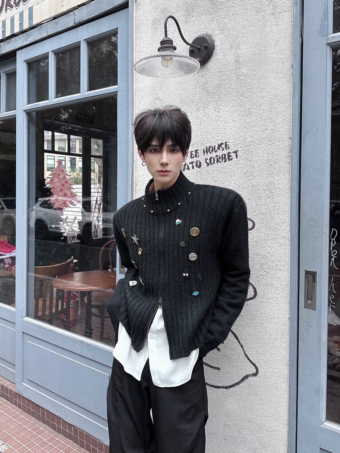 Pinfall Monogram Ribbed Zip Cardigan