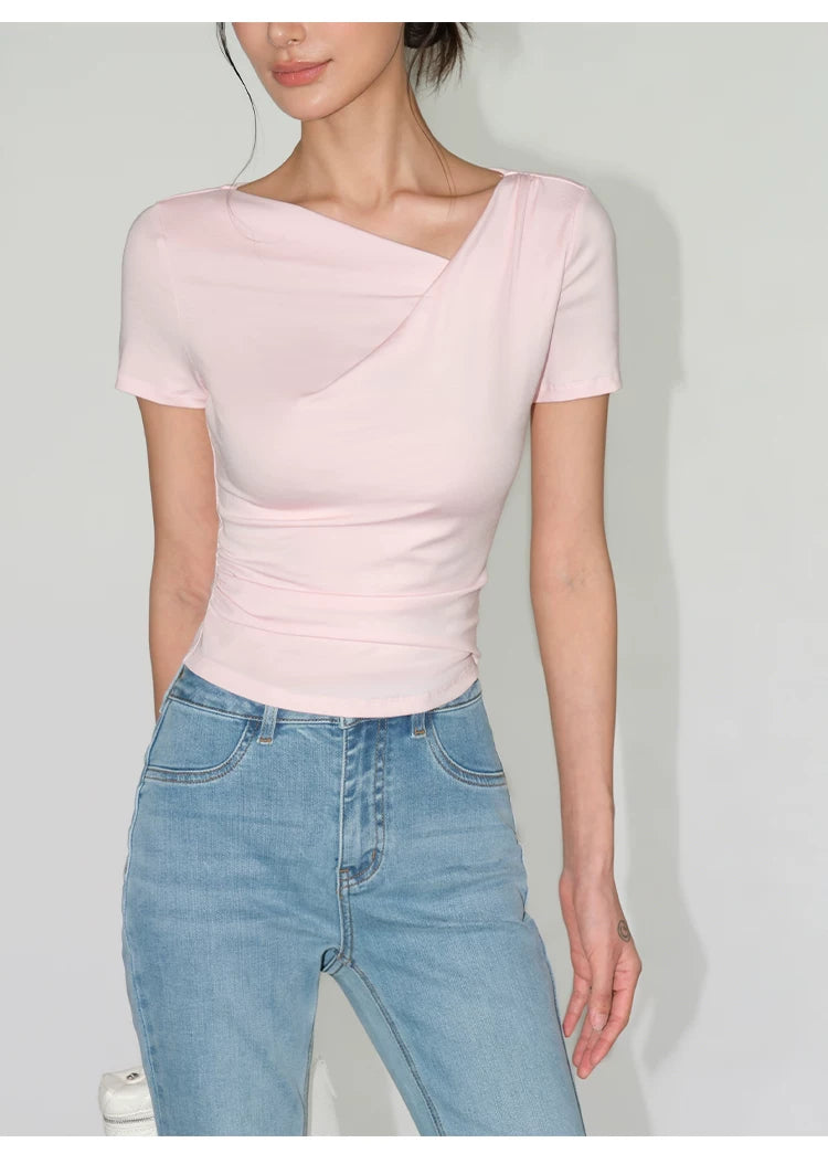 Asymmetric Off Shoulder Ruched Top