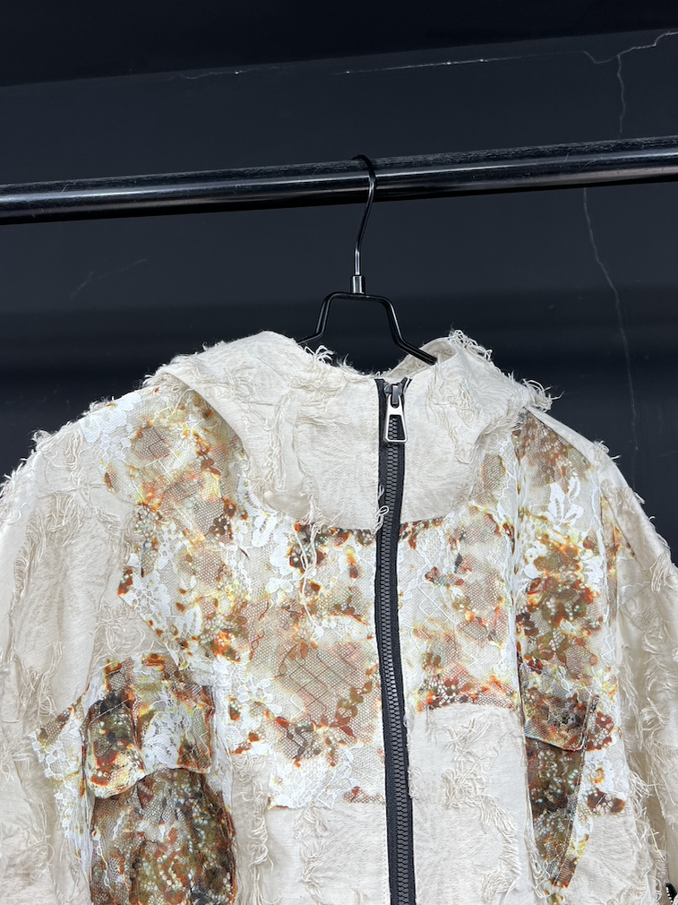 Rust Bloom Shag Texture Bomber Jacket