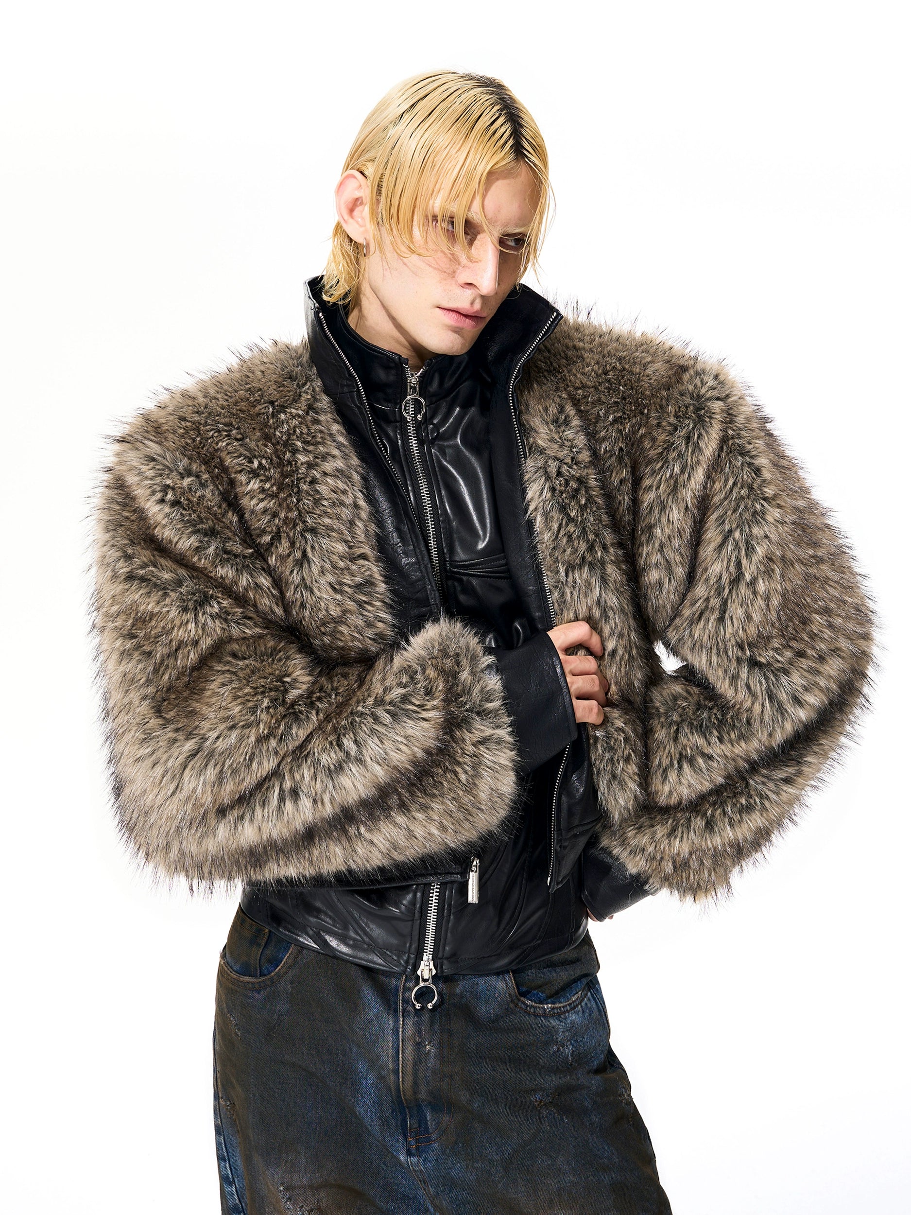Faux Fur Leather Bomber Jacket