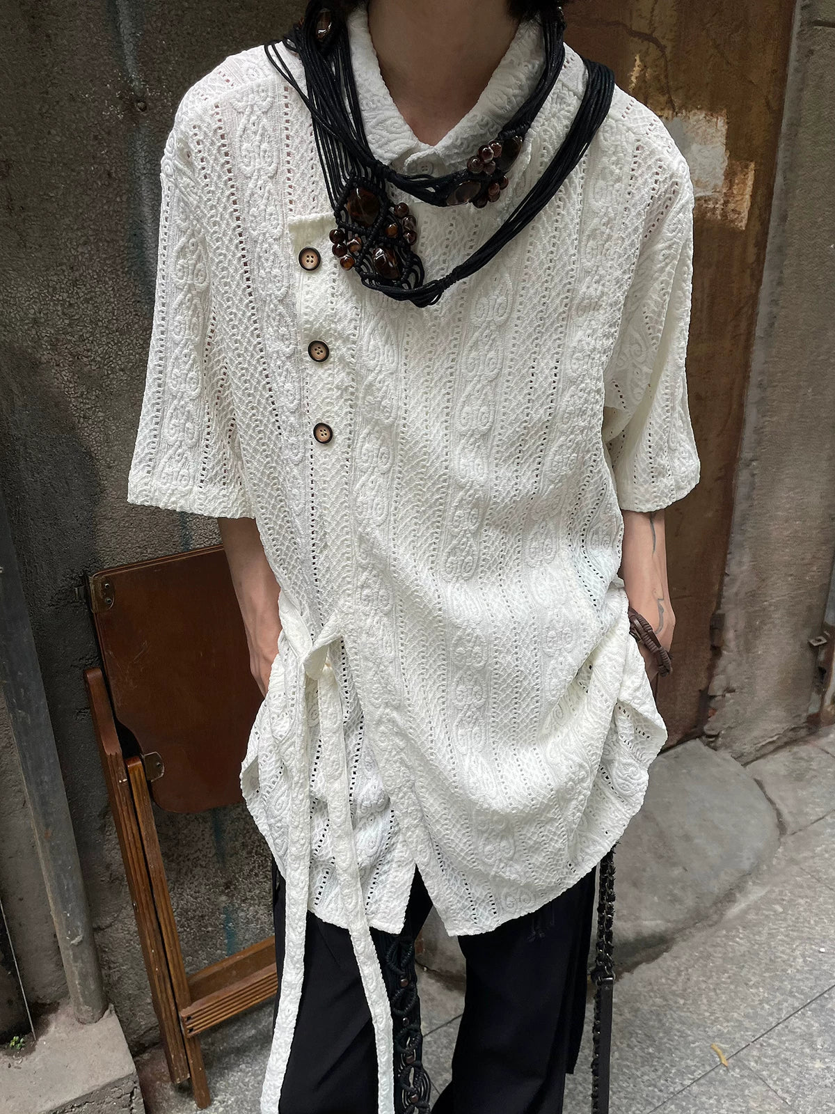 Nocturne Jacquard Draped Shirt