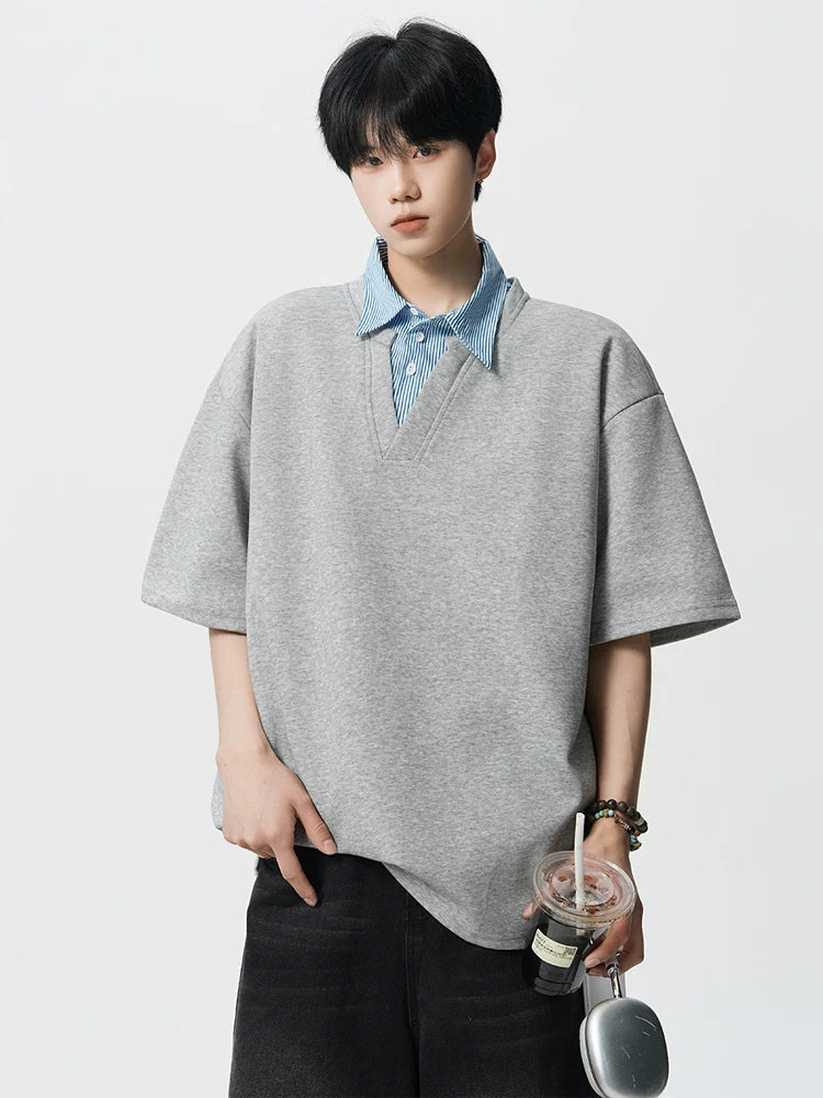 Layered V-Placket Oversize Polo Tee
