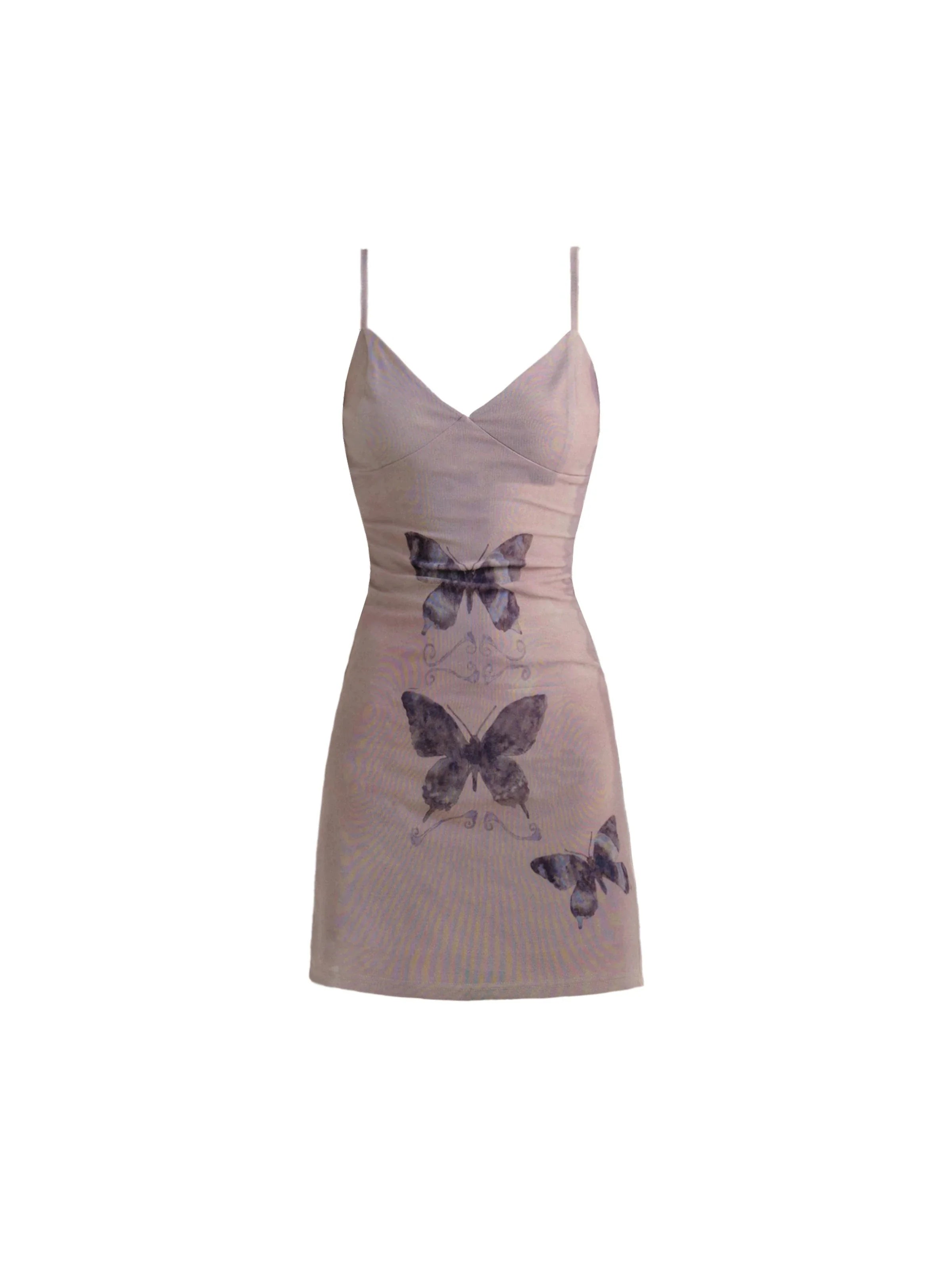 Butterfly Print Spaghetti Strap Mini Dress in Lilac