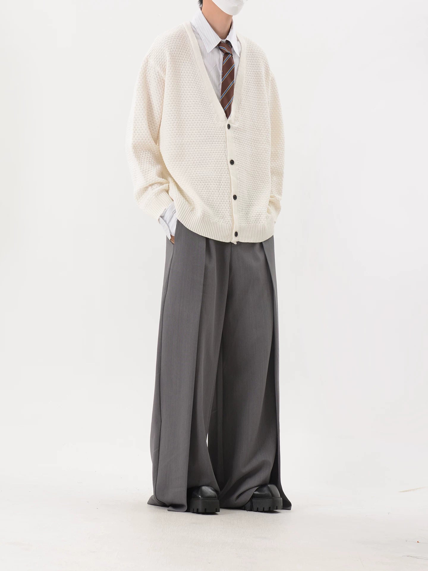Textured Oversized V-Neck Knit Cardigan