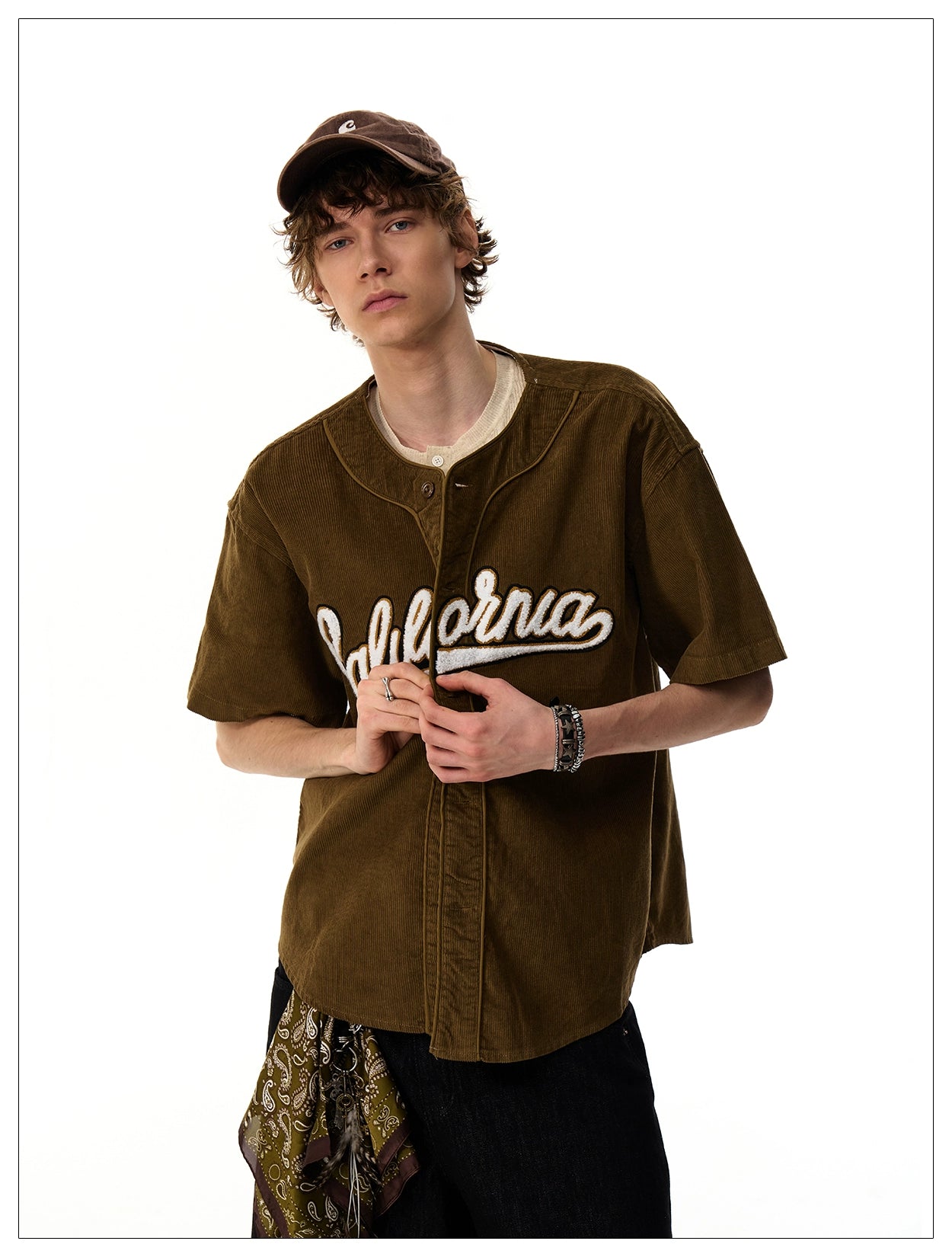 Cali Script Corduroy Baseball Shirt