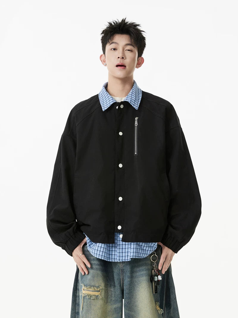 Grid-Collar Layered Coach Jacket
