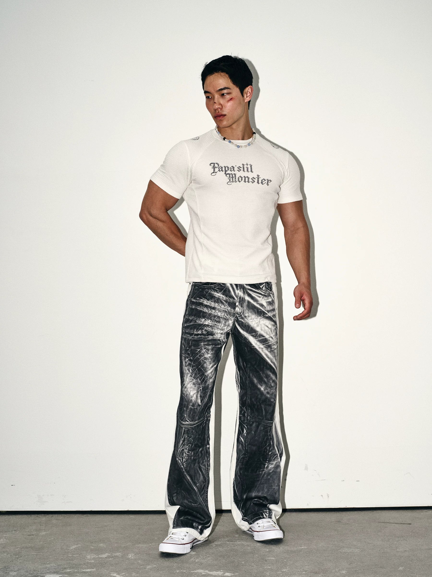 Monochrome Marble Contrast Panel Pants