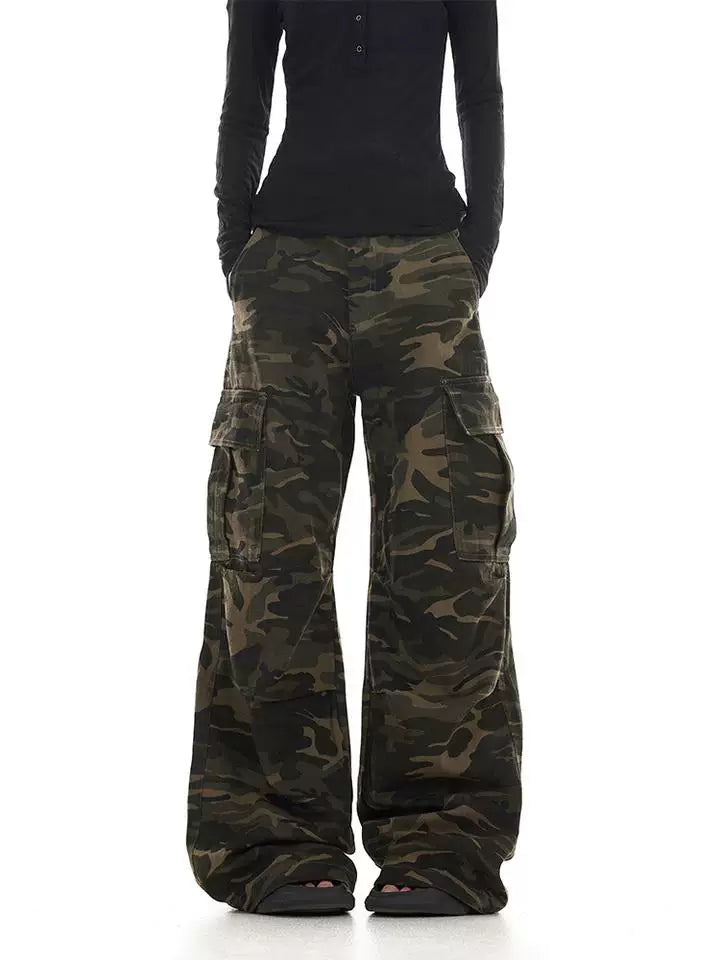 Washed camo cargo pants full length