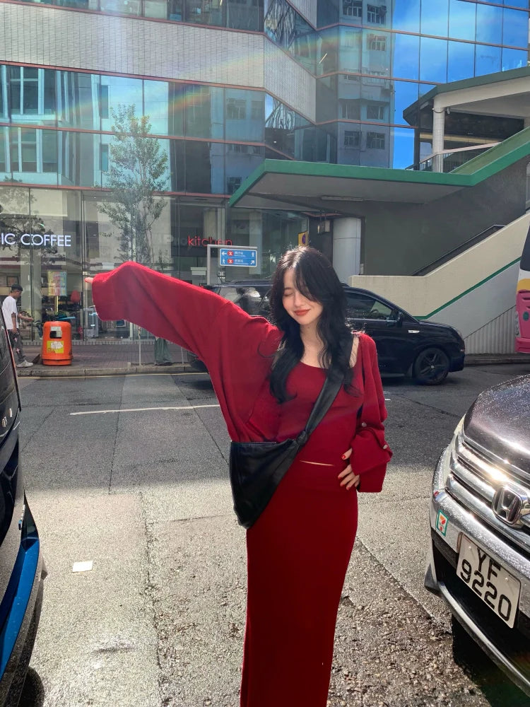 Cardigan and Knit Maxi Skirt Setup