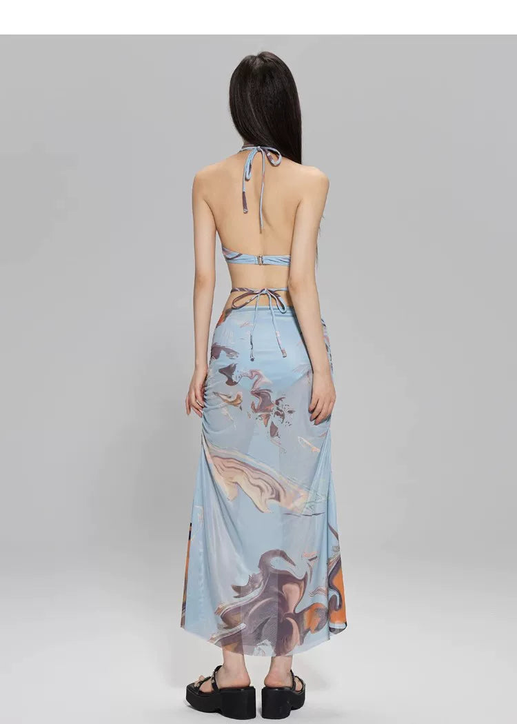 Tidal Mirage Marble Wrap Maxi Swim Set
