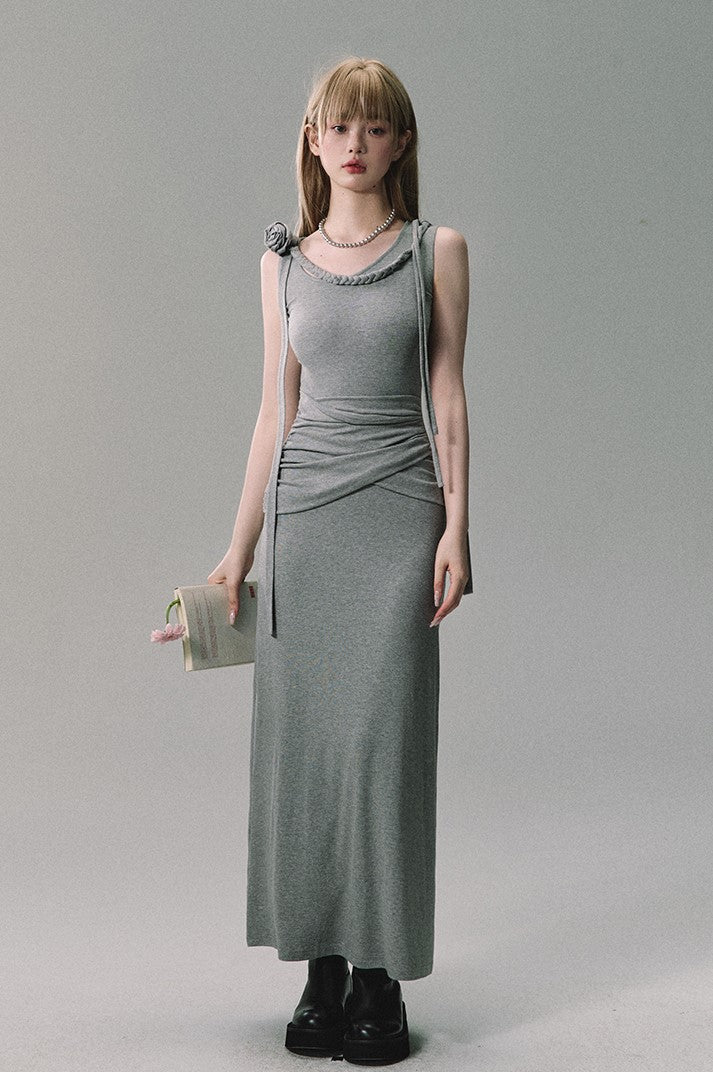 Ruched Grey Maxi Dress