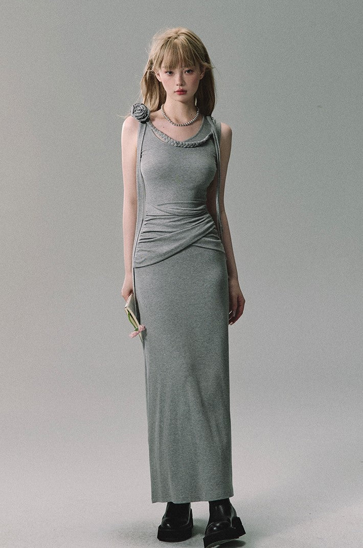 Ruched Grey Maxi Dress