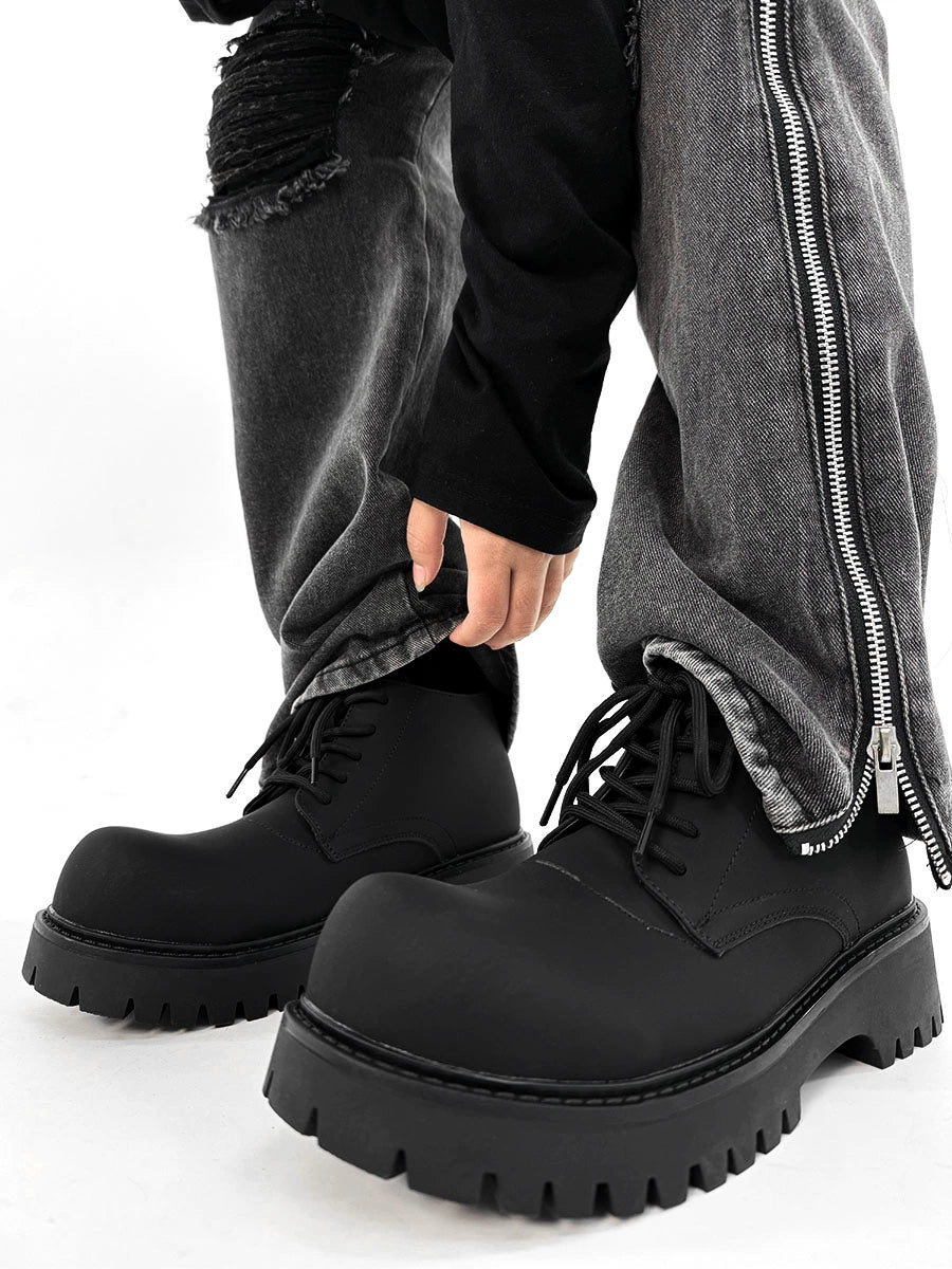 Chunky Black Platform Derby Shoes with Lug Soles