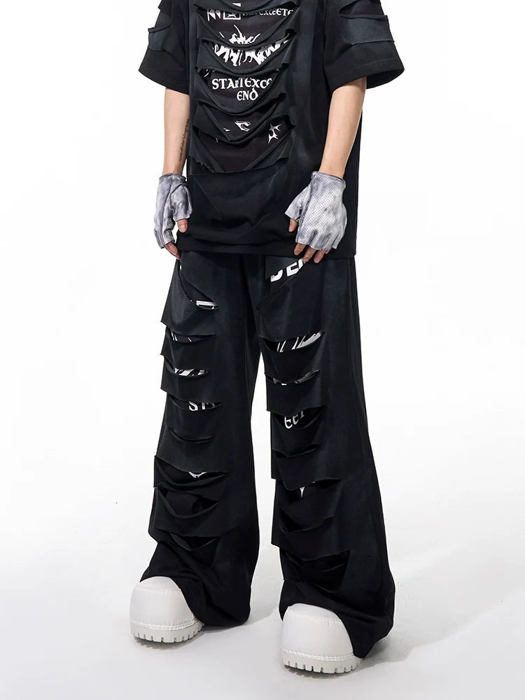 Slashed Text Layered Tee & Micro Flare Pants Setup