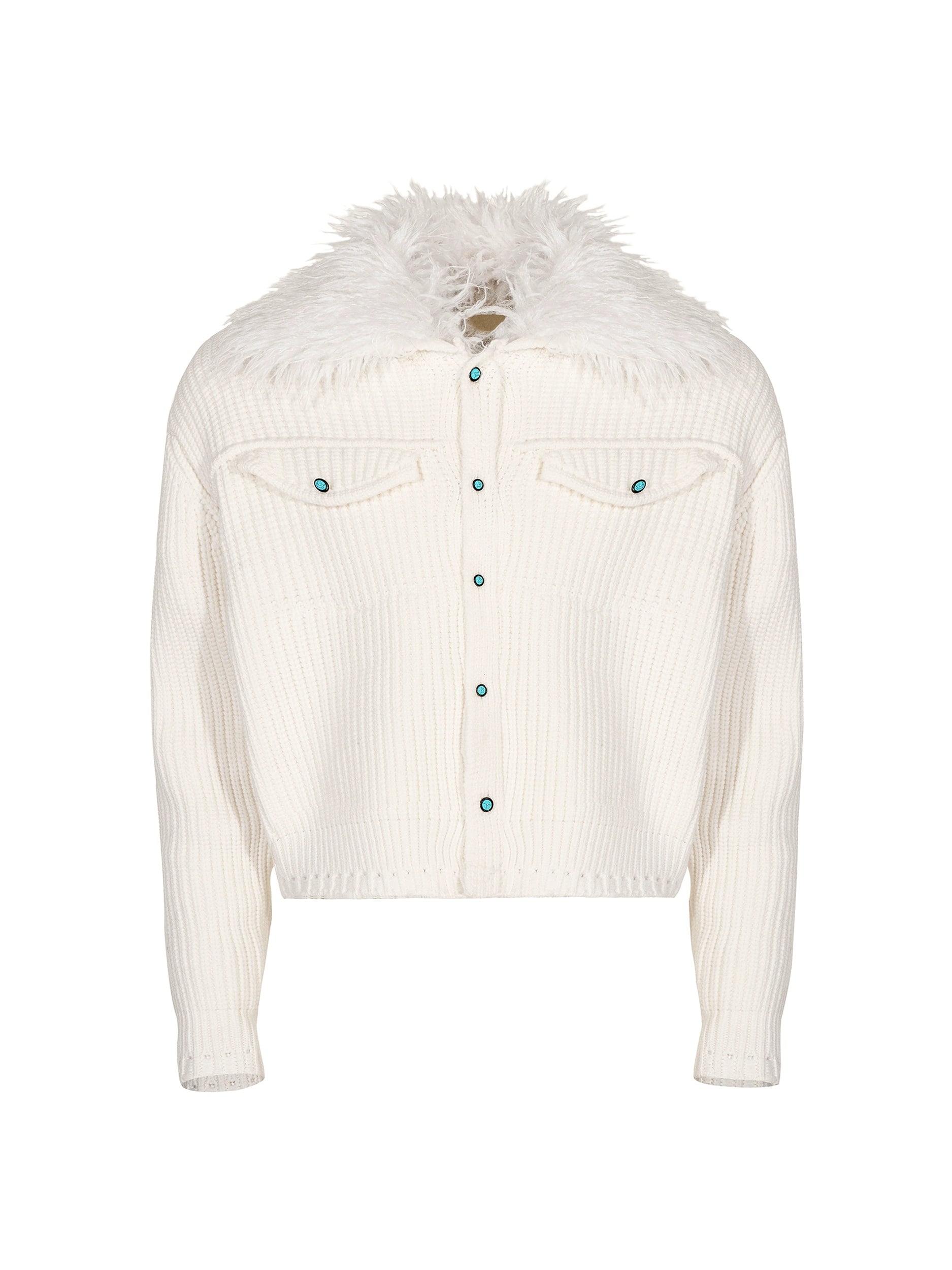 Frosted Collar Knit Sherpa Cardigan