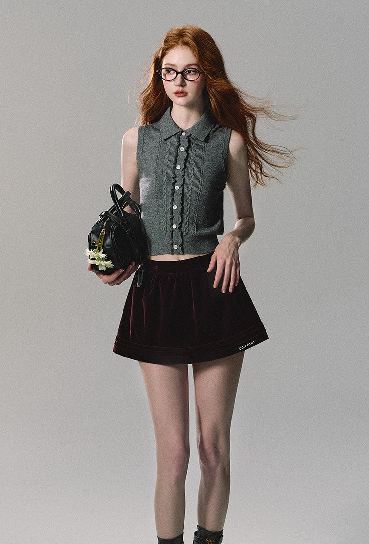 Velvet Pleated Mini Skirt