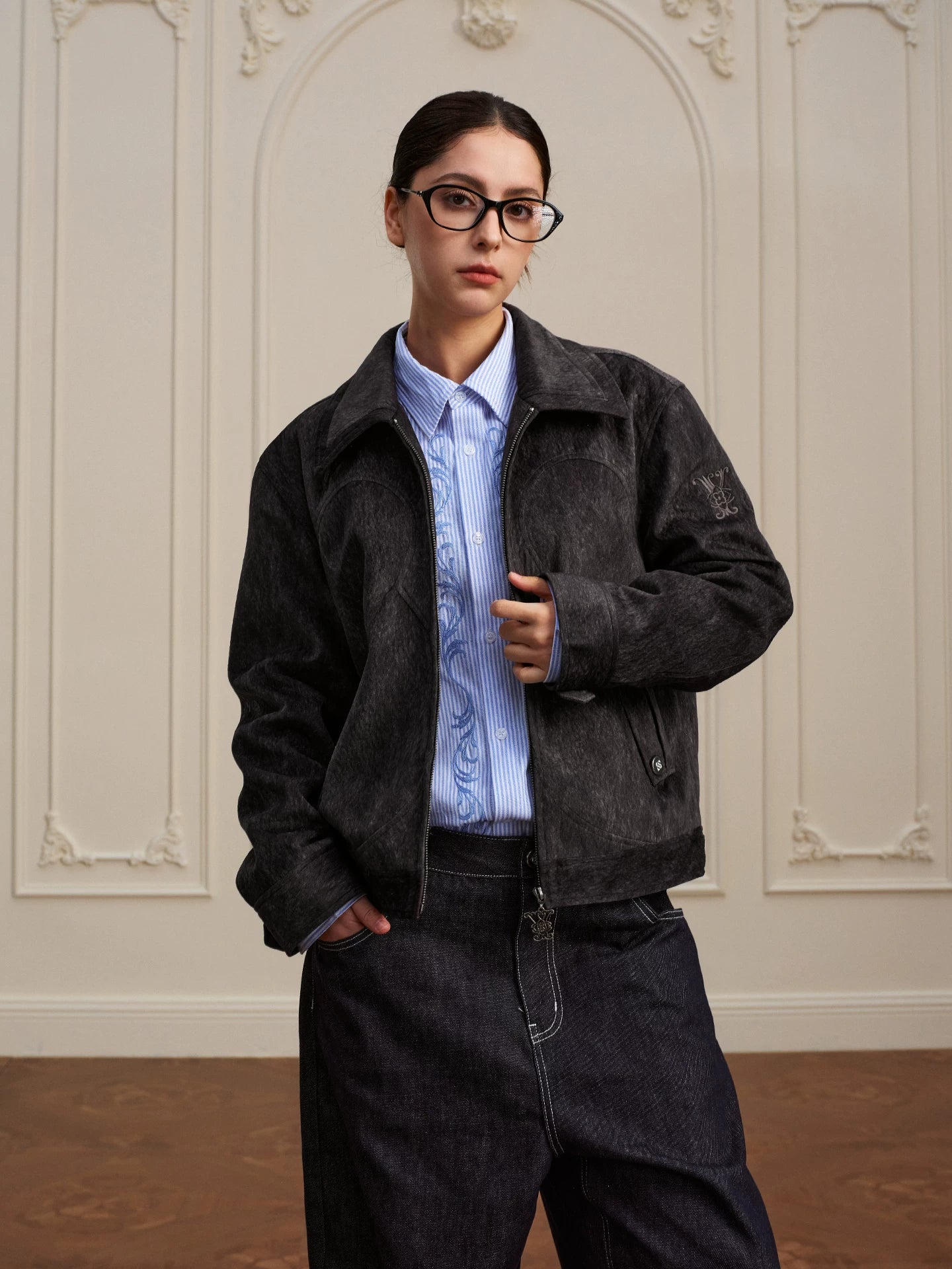 Textured Western Yoke Zip Front Jacket