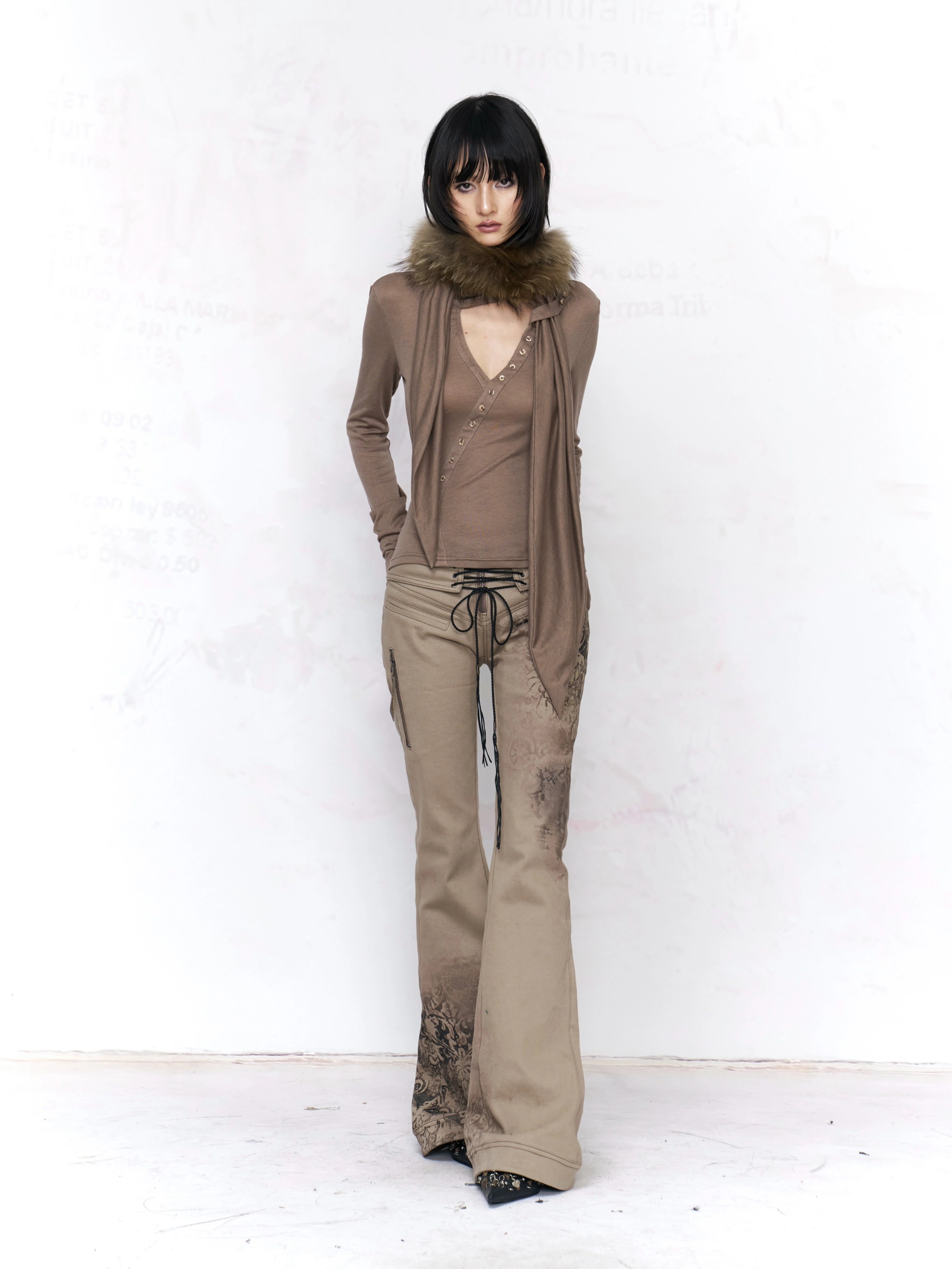 Desert Baroque Lace‑Up Flare Pants