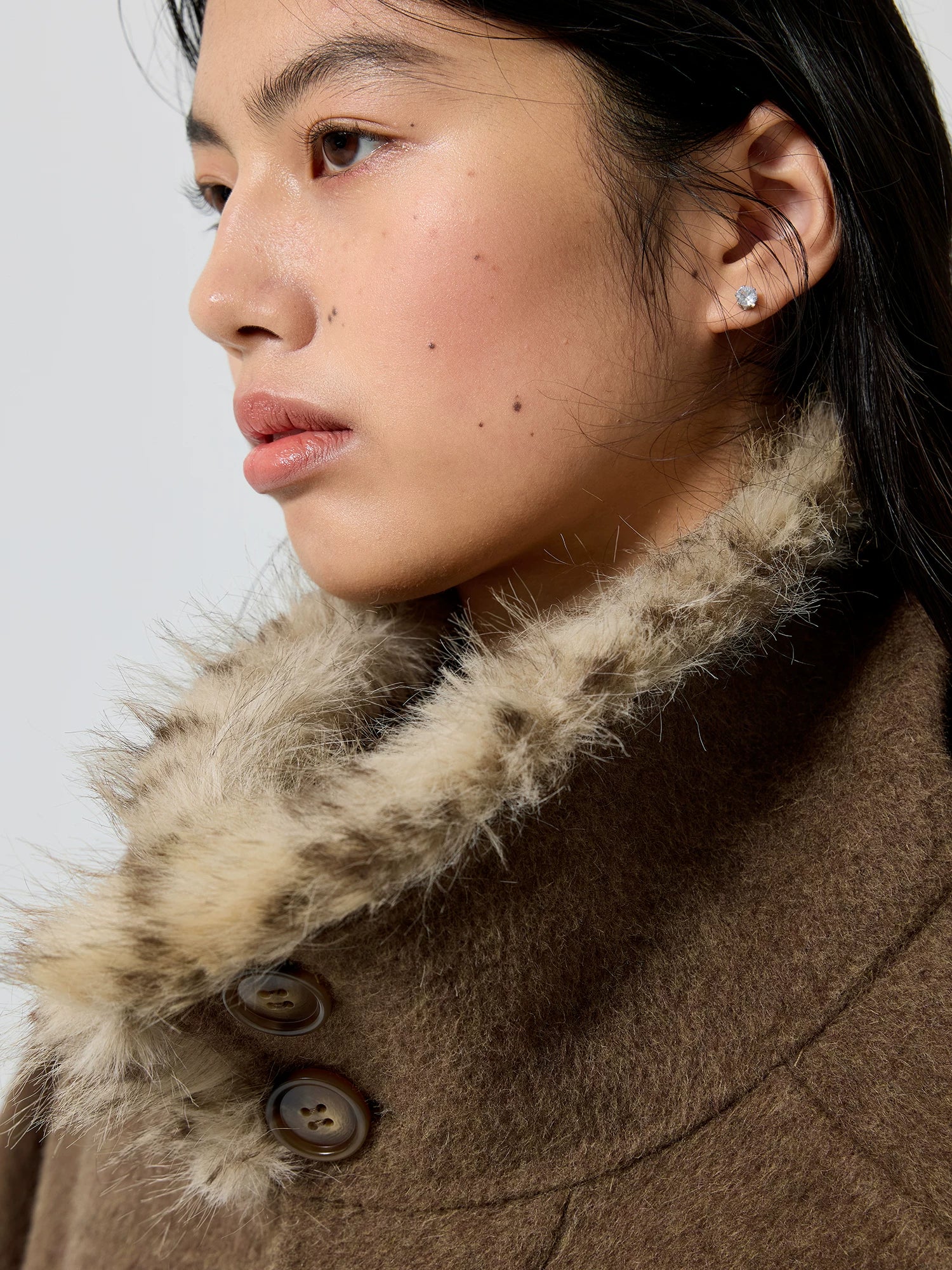 Belted Fur-Trim Collar Coat