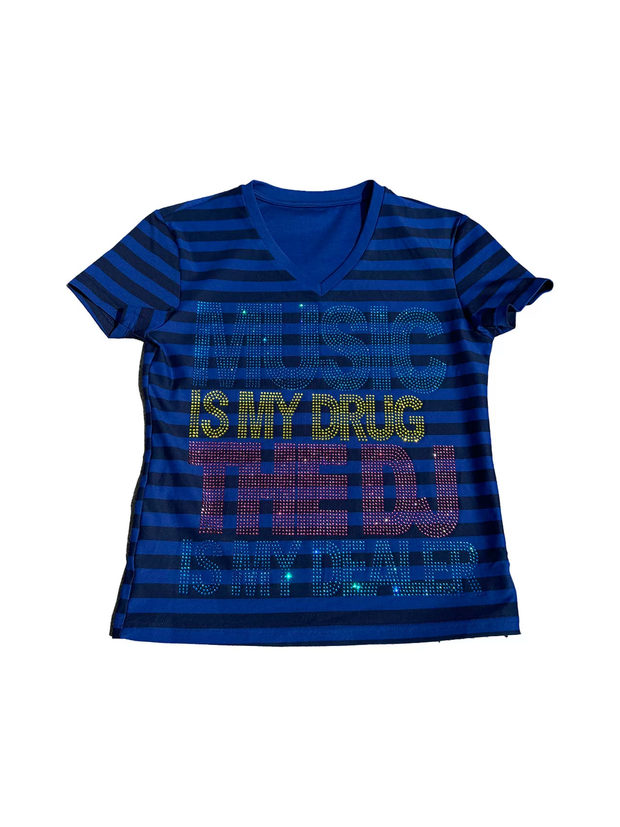 Music Is My Drug Rhinestone Stripe Tee