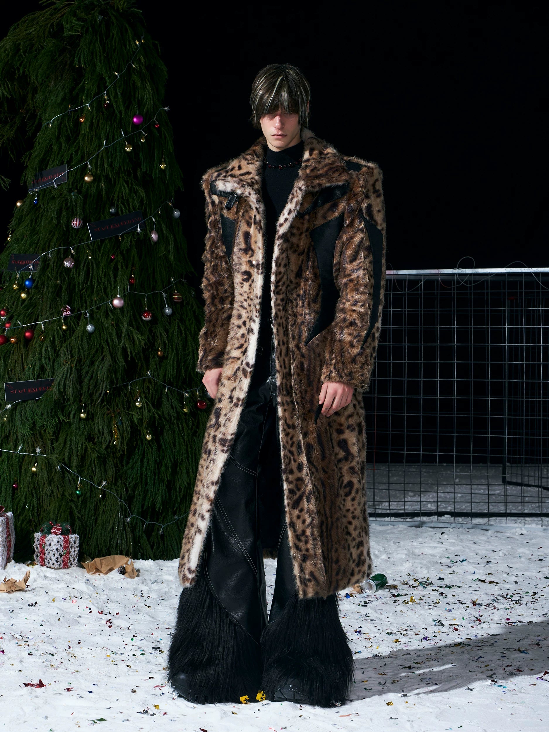 Savage Crest Long Leopard Faux‑Fur Coat