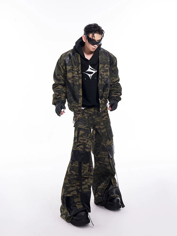 Camo Patchwork Jacket and Wide-Leg Cargo Setup
