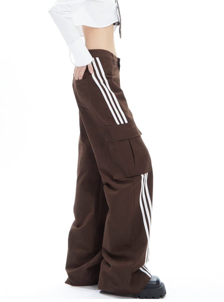 Pantalon de piste de cargaison à jambes larges marron