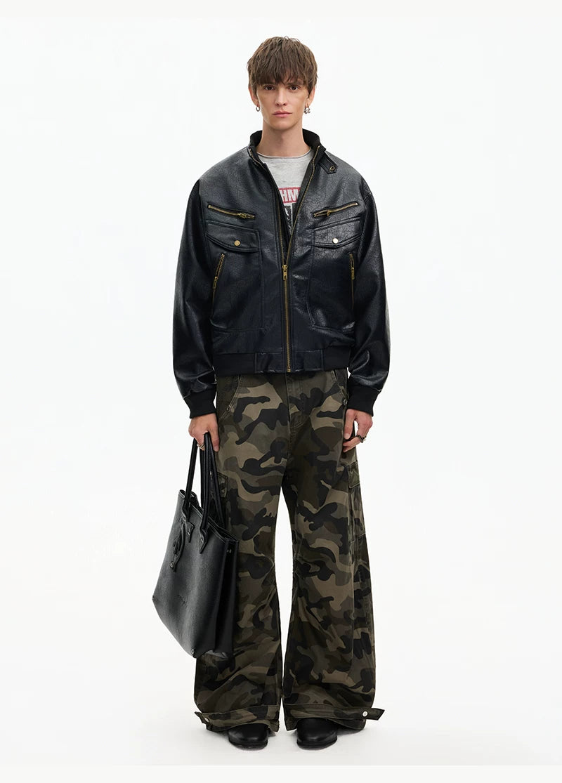 Retro Moto Zip Faux‑Leather Jacket
