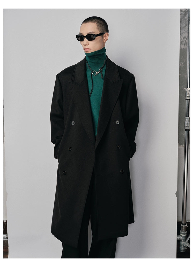 Wide-Shoulder Structured Single-Faced Wool Coat