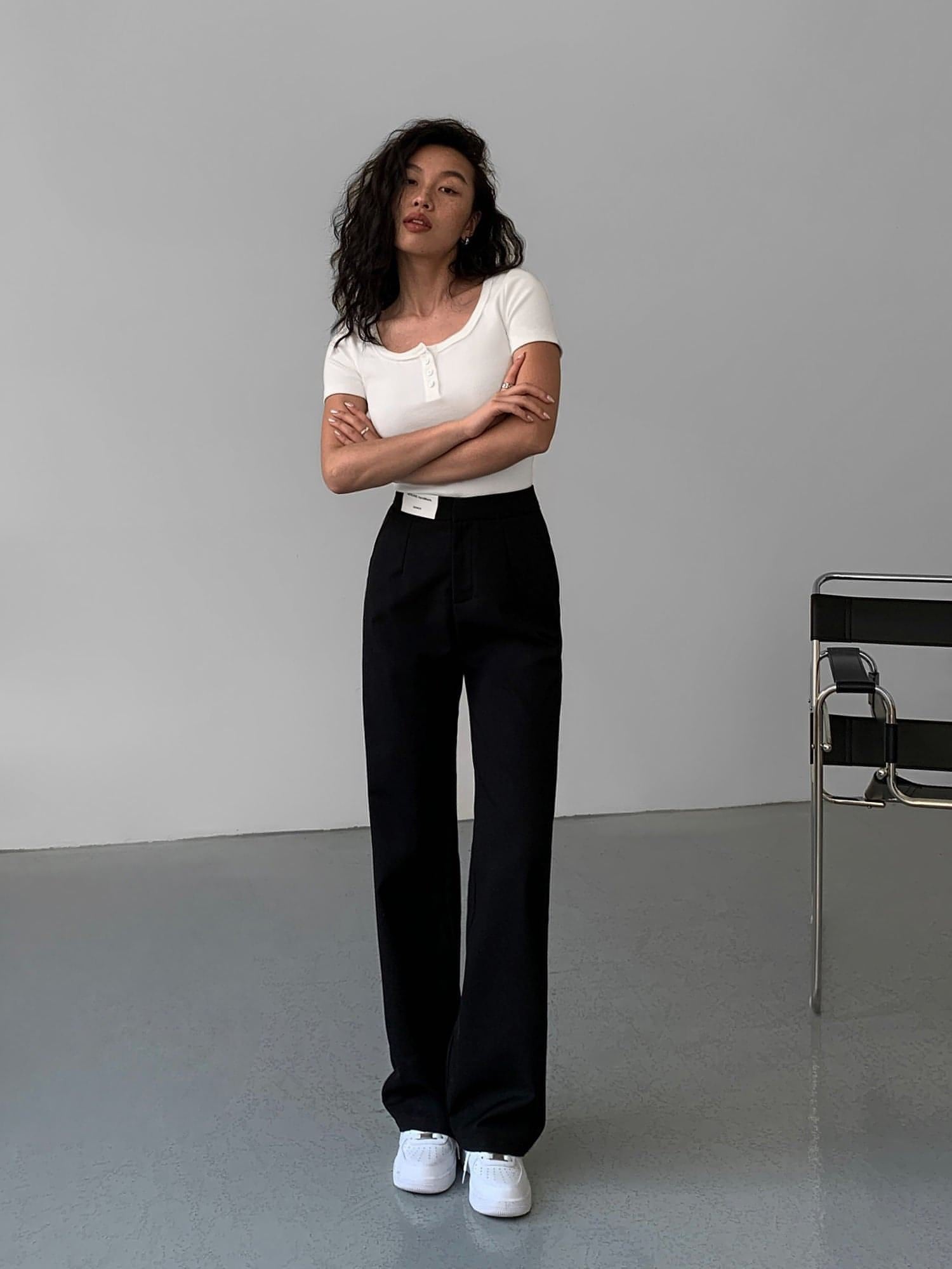 High-Waist Loose Wide-Leg Suit Trousers - chiclara