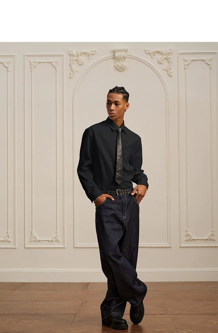 Baroque Embroidery Simple Casual Lapel Long-sleeve Shirt