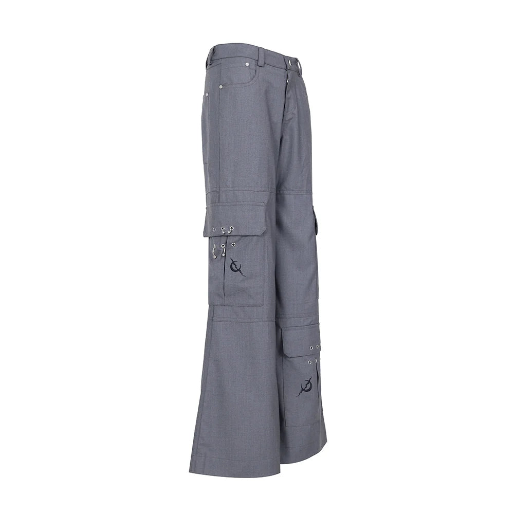 PINKSPINK Gothic Cargo Flare Pants - Charcoal Gray