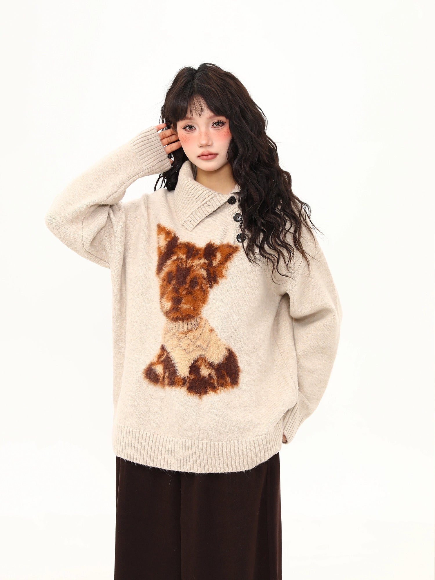 Cozy Terrier Shawl-Collar Knit Sweater