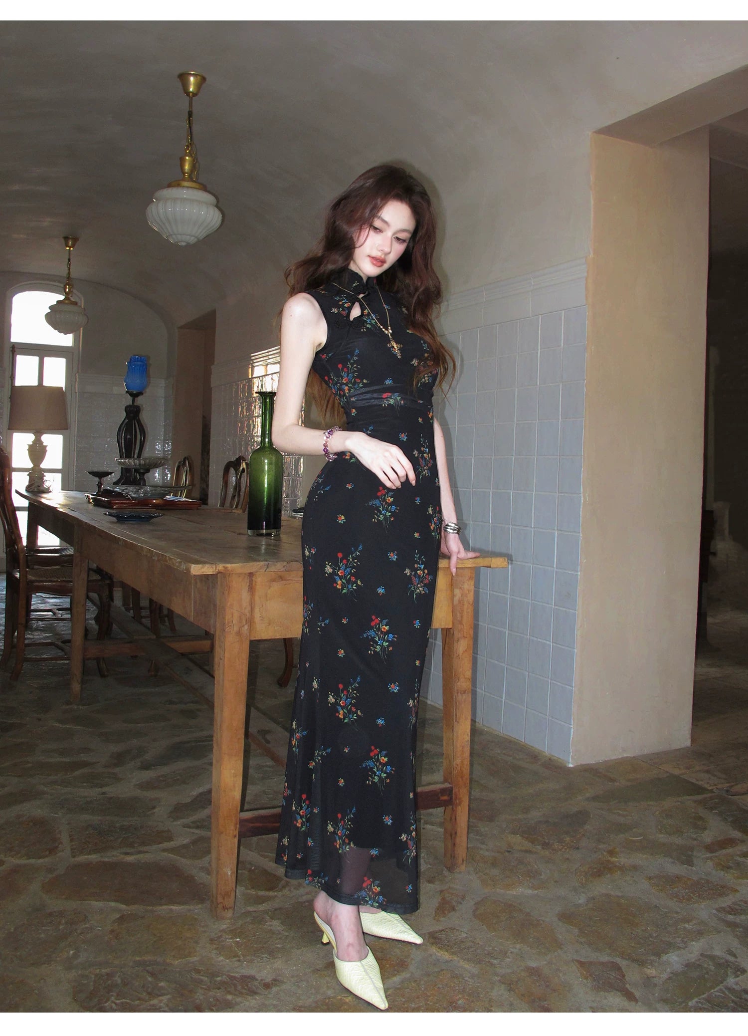 Midnight Blossom Cheongsam Dress