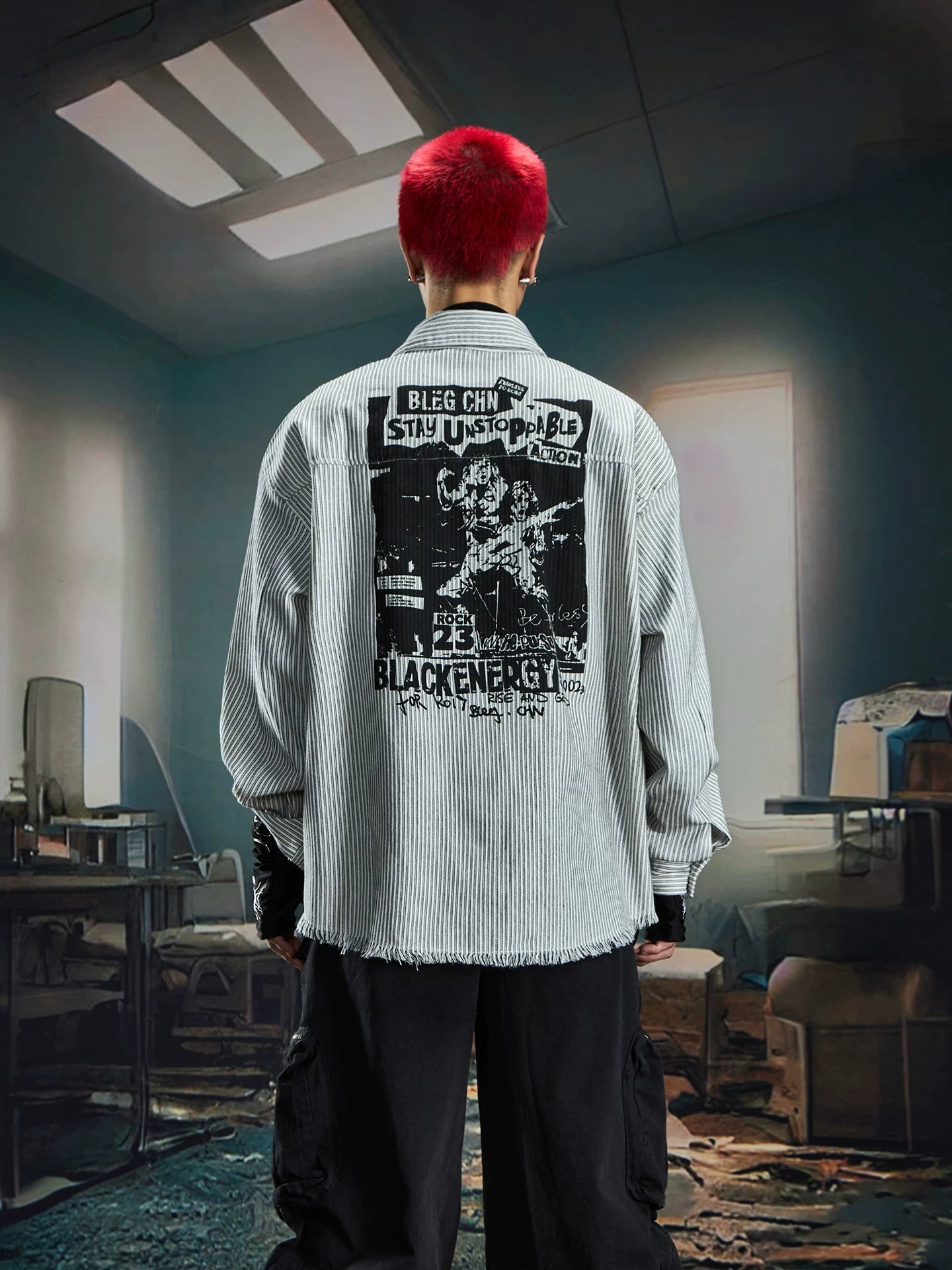 Riot Print Pinstripe Punk Shirt