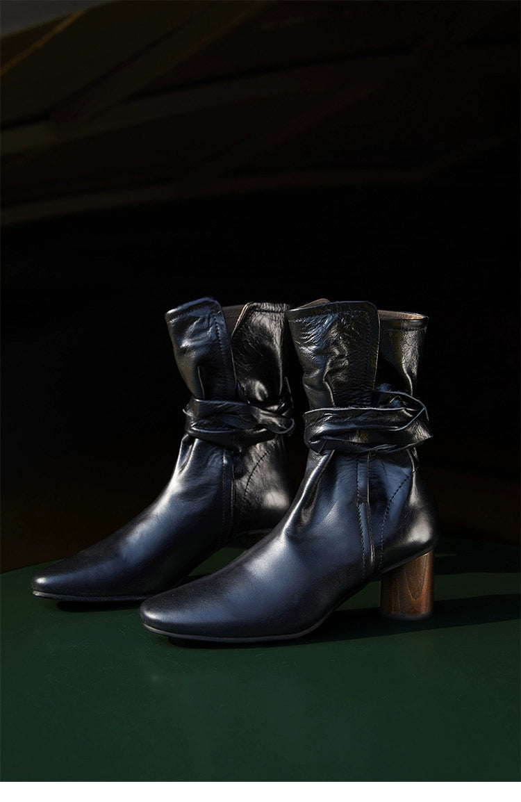 Leather Ankle Boots with Block Heel