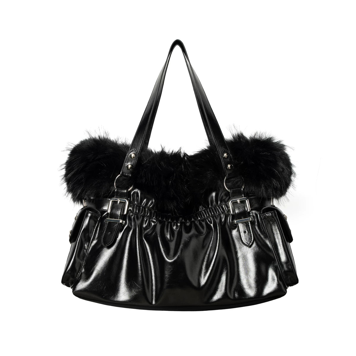 Golden Purr Luxe Faux‑Fur Charm Tote