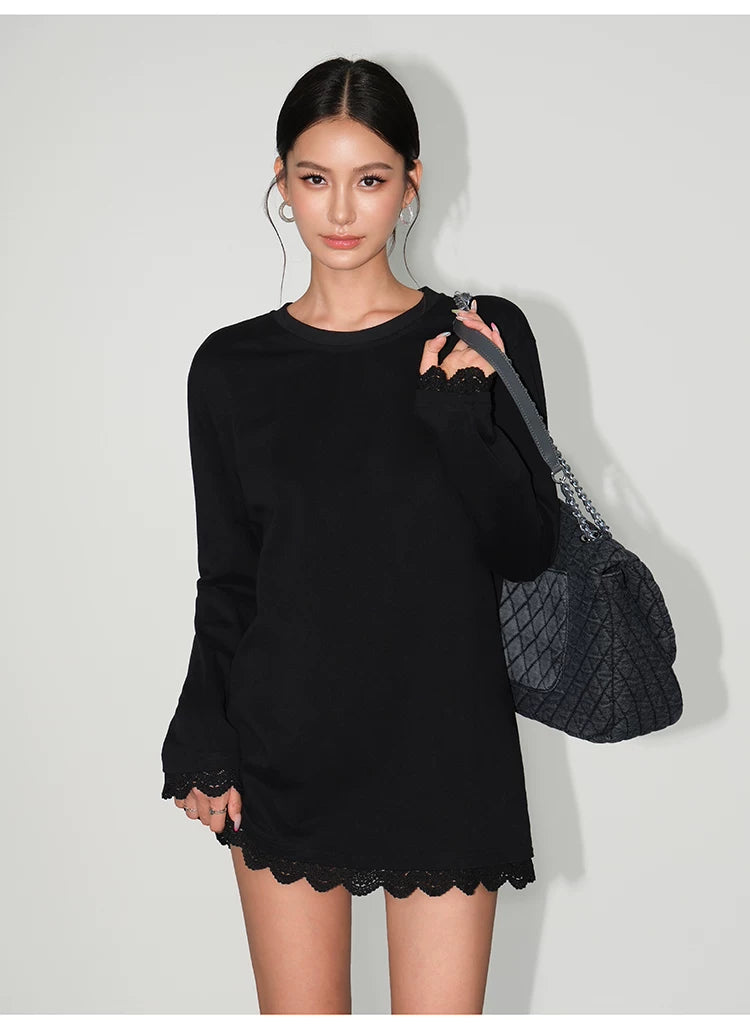 Soft Edge Lace-Hem Long Tee Dress