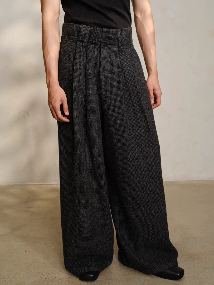 Wool Tweed High-Waist Wide-Leg Trousers
