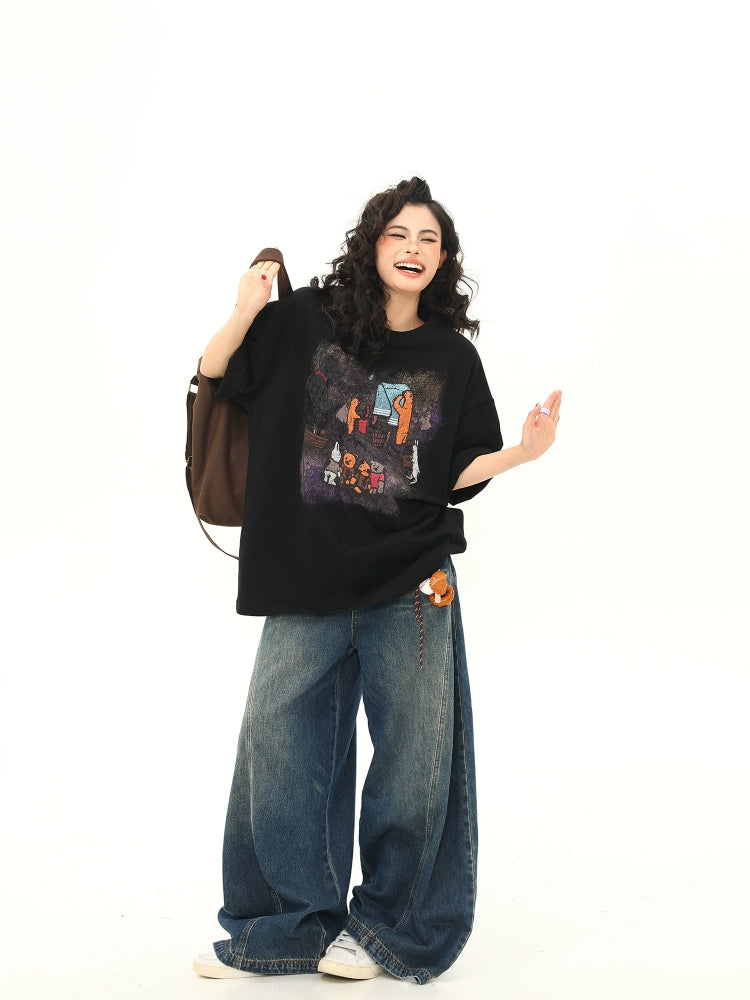 Campfire Bear Graphic Black Tee