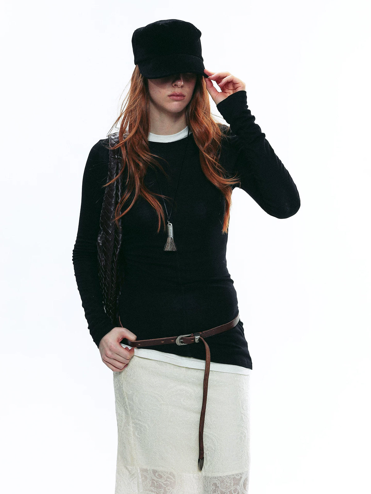 Sheer Ruched Long-Sleeve