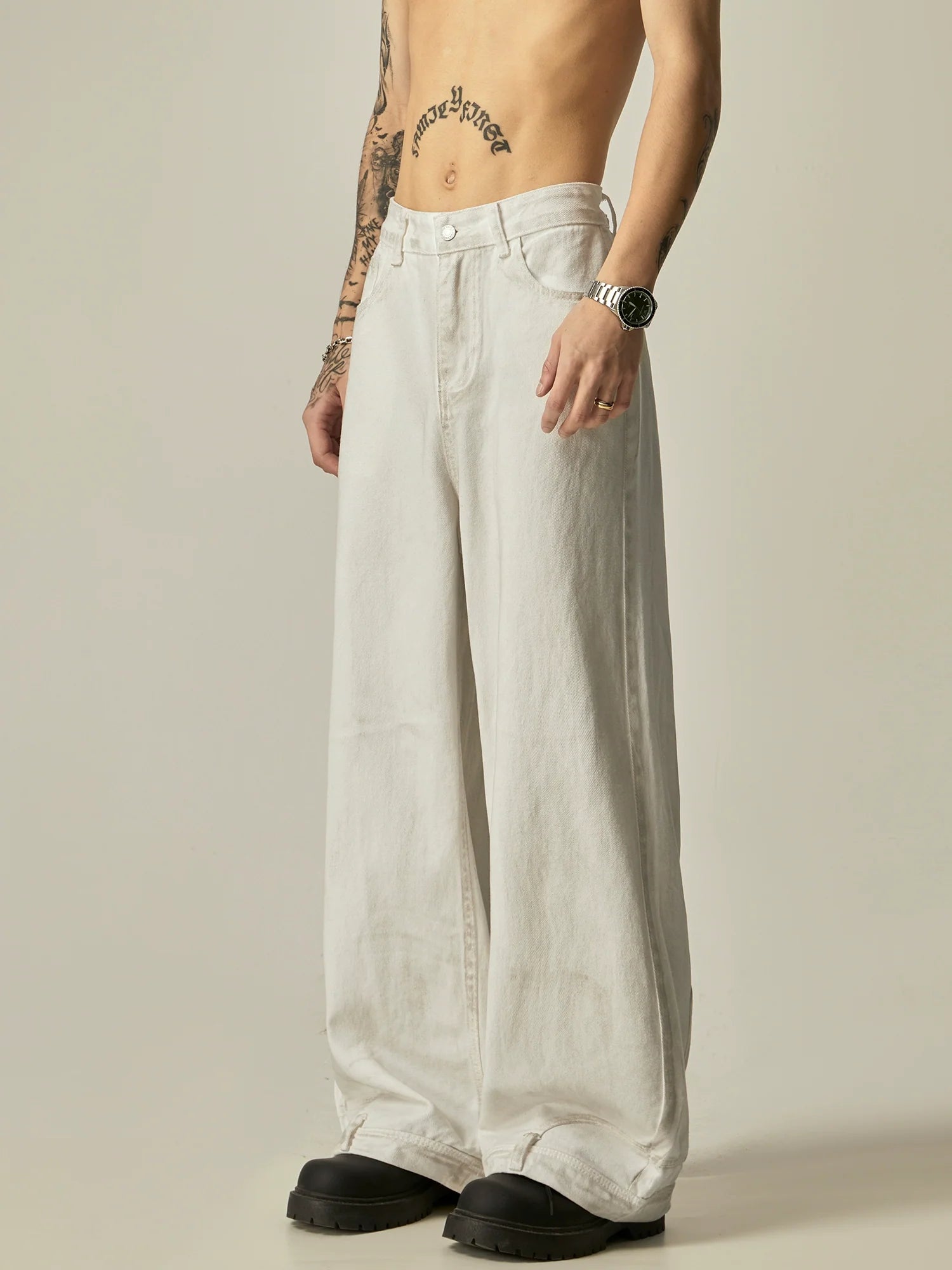 Ivory Linen Blend Ultra-Wide Leg Trousers