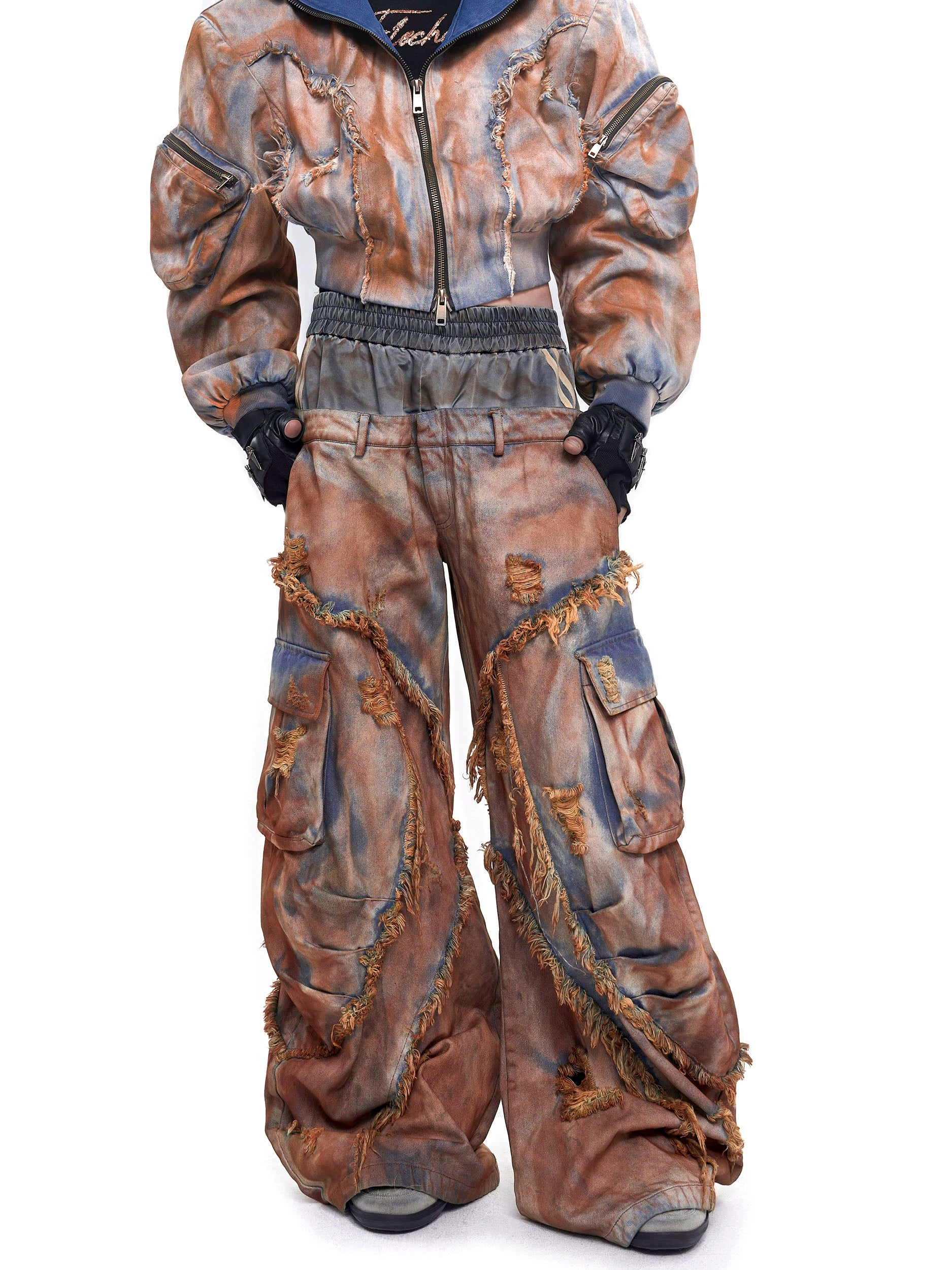 Distressed Brown Jacket and Cargo Pants Setup